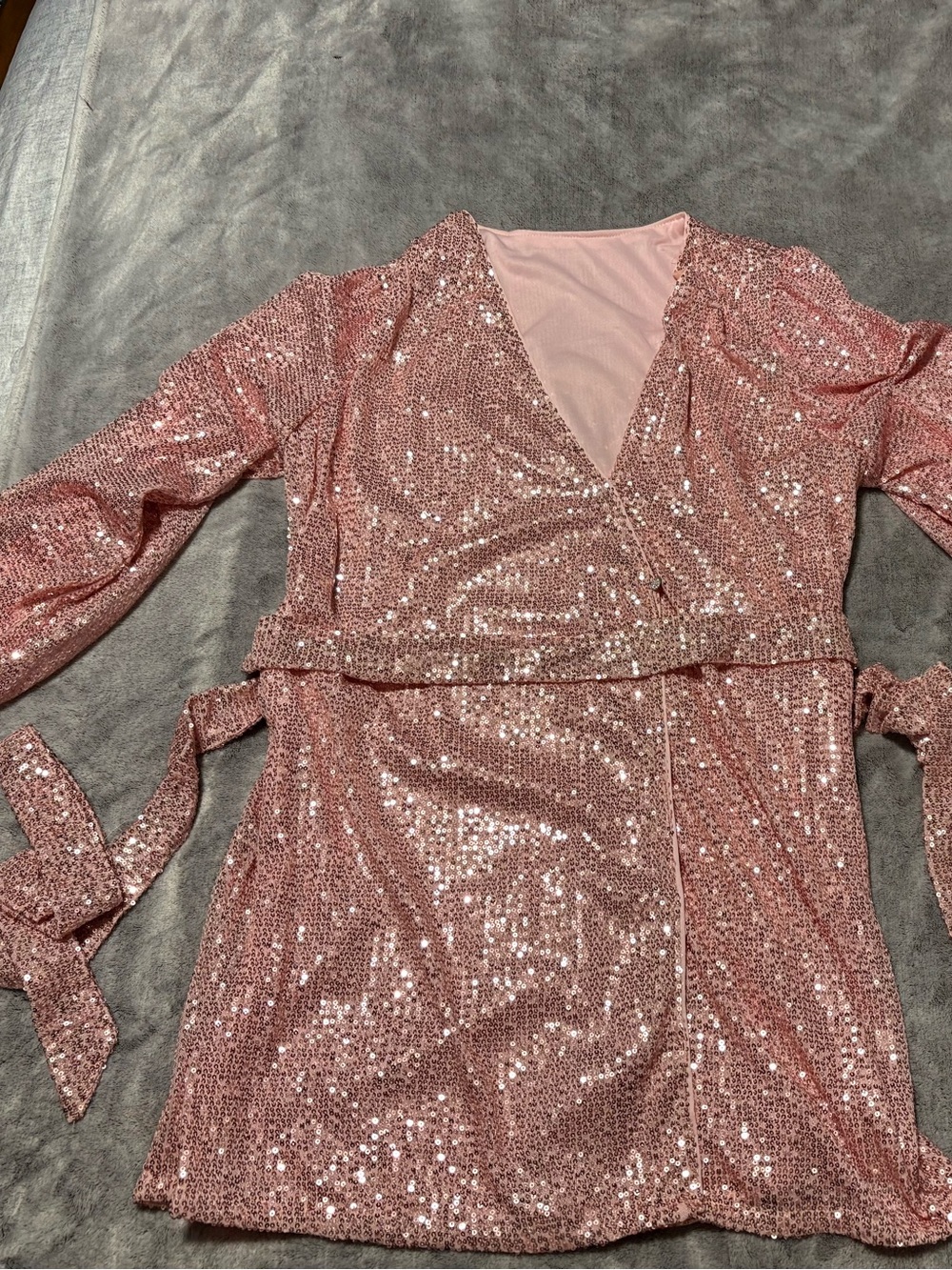 Sequin Wrap Dress in Dusty Rose Pink